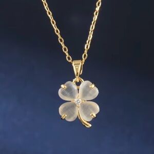 Gold and White Four-Leaf Clover Necklace